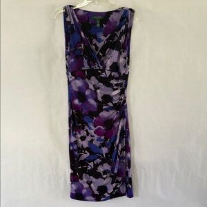 Ralph Lauren Rouched Purple Floral Dress Size 4